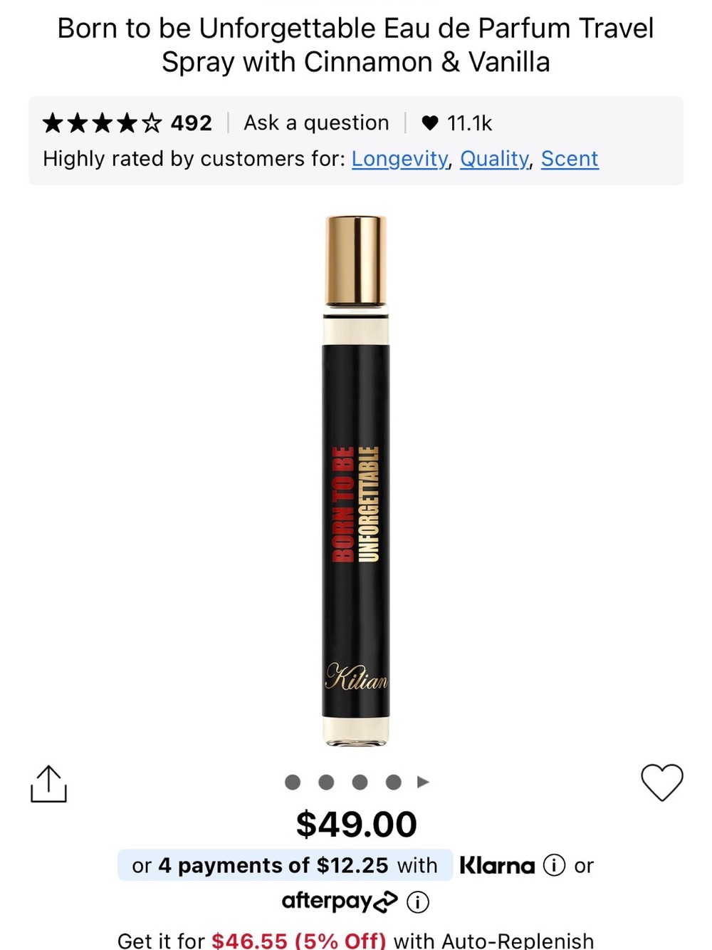 Kilian Born to Be Unforgettable Travel Spray - Black 10ml